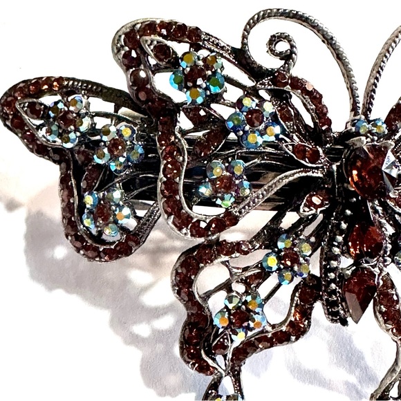 Large Vintage Butterfly Rhinestone Covered Hair Accessory Clip Sparkling 5” L - Picture 6 of 13